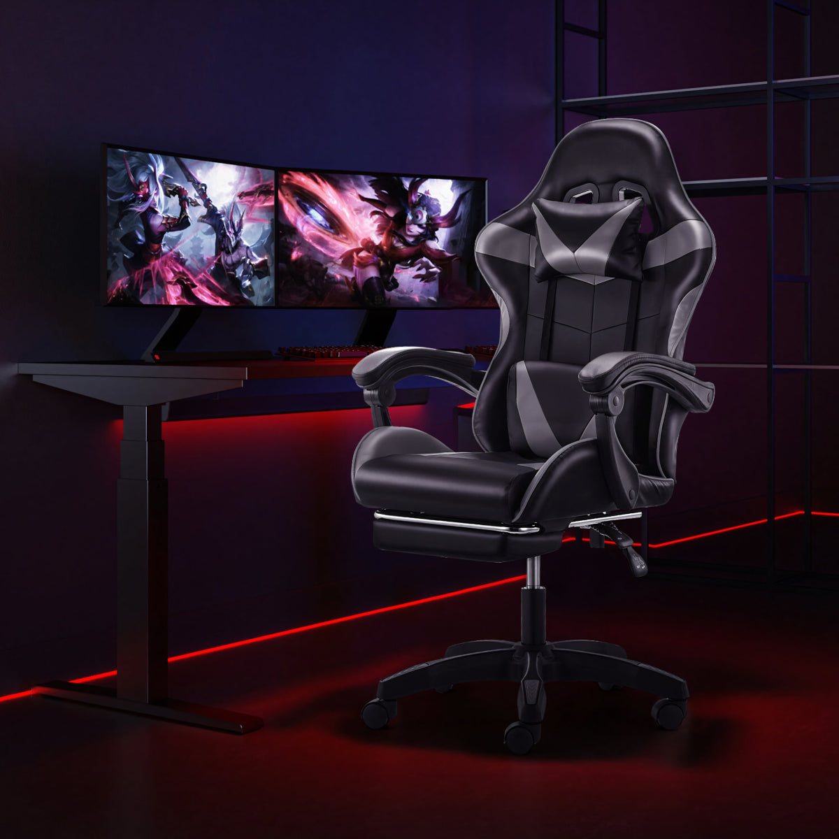 Gaming - kontoritool jalatoega kuni 150 kg, hall - must - Ostuklikk