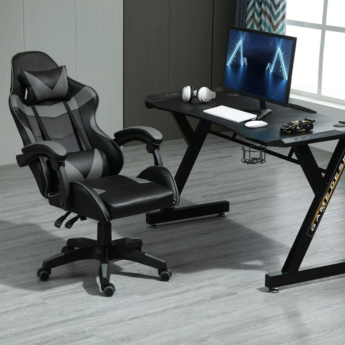 Gaming - kontoritool jalatoega kuni 150 kg, hall - must - Ostuklikk