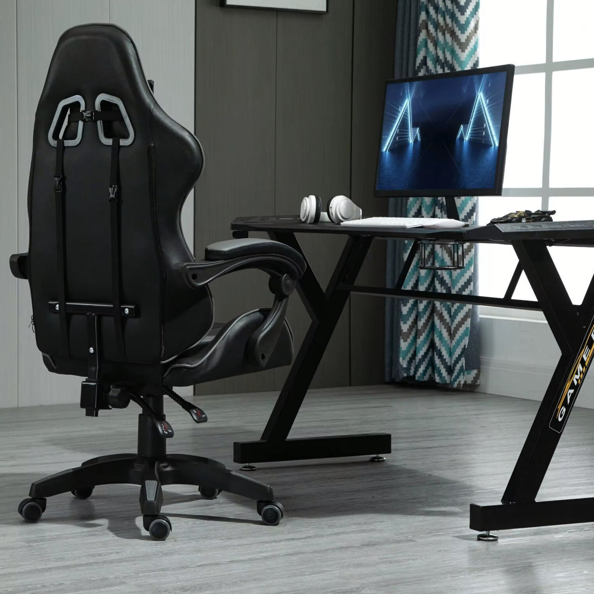 Gaming - kontoritool jalatoega kuni 150 kg, hall - must - Ostuklikk