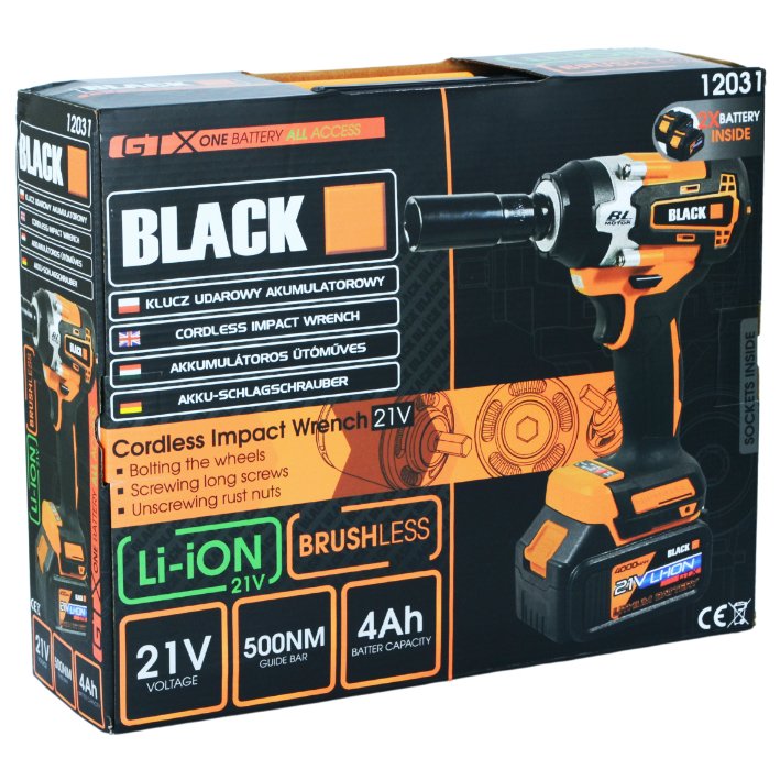 21V Cordless Impact Wrench with 500Nm Torque and 4Ah Battery