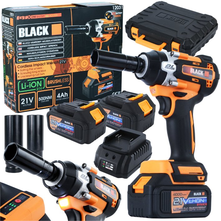 21V Cordless Impact Wrench with 500Nm Torque and 4Ah Battery