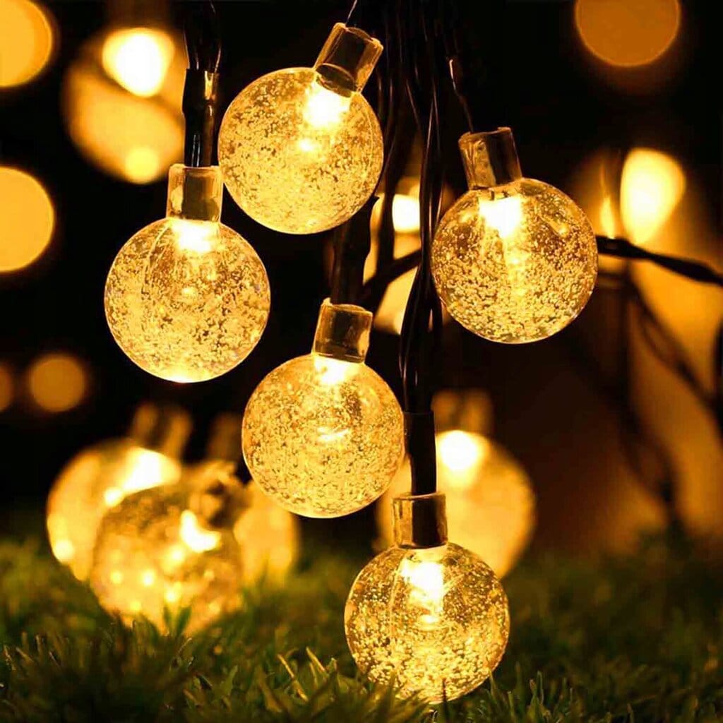 Päikeseenergial töötav 20 LED-iga kerakujuline soojavalge välisvalgustuskett päikesepaneeliga JMD-1077 (VA4)