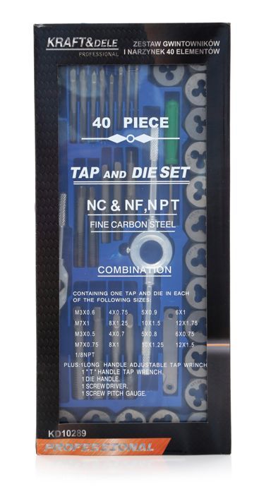 KRAFT&DELE KD10289 keermelõikekomplekt – 40 osa (M3–M12, 1/8" NPT) - Ostuklikk