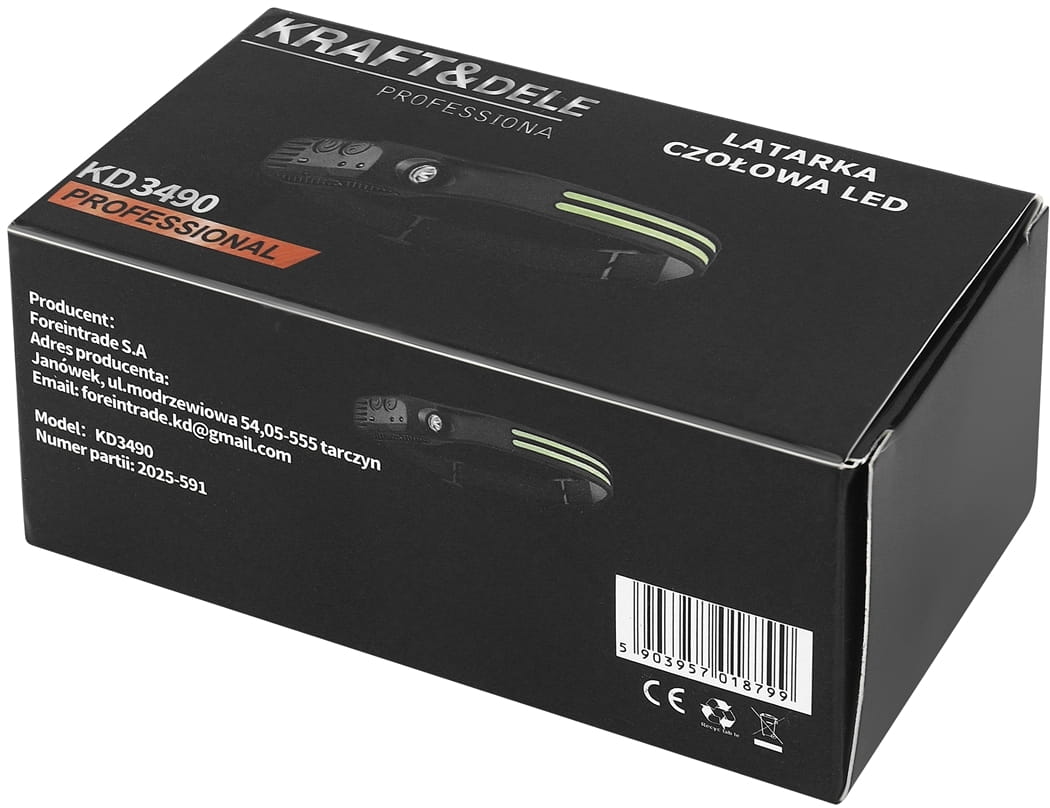 KRAFT&DELE KD3490 LED-pealamp COB + XPE LED-idega ja liikumisanduriga