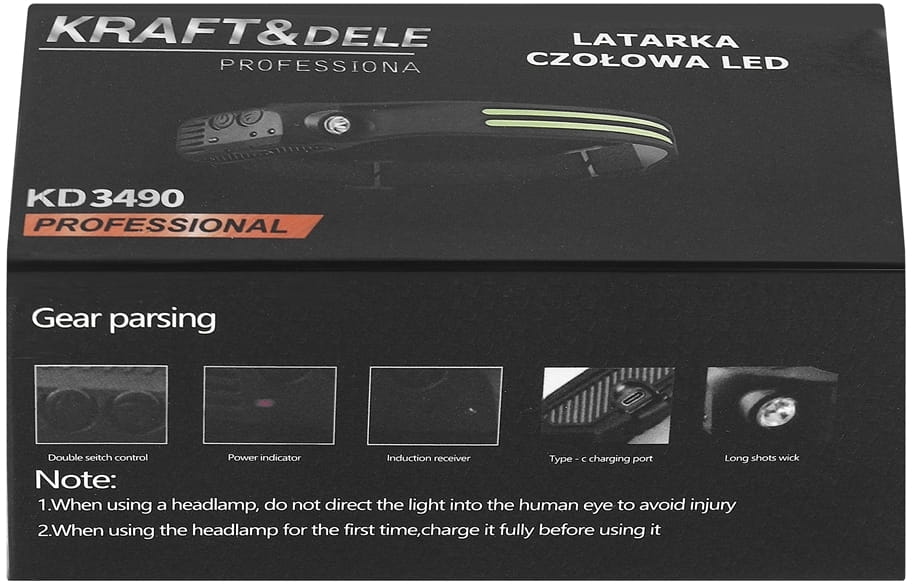 KRAFT&DELE KD3490 LED pealamp – COB + XPE, andur, USB - C - Ostuklikk