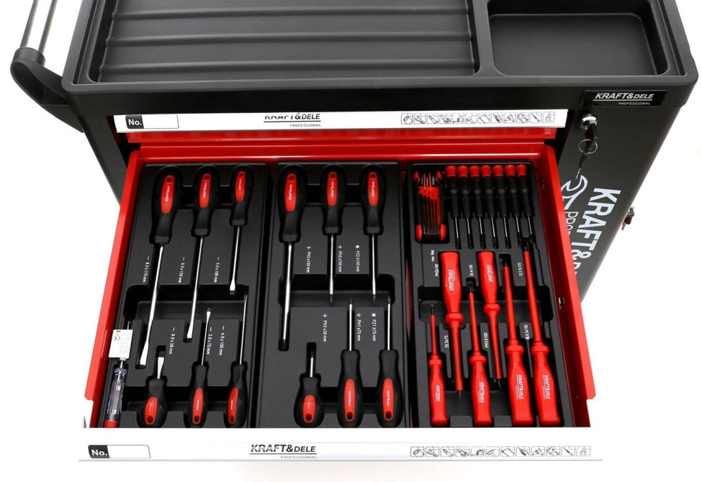 KRAFT&DELE KD362 tööriistakapp 263 tööriistaga, lukustatav, ratastel