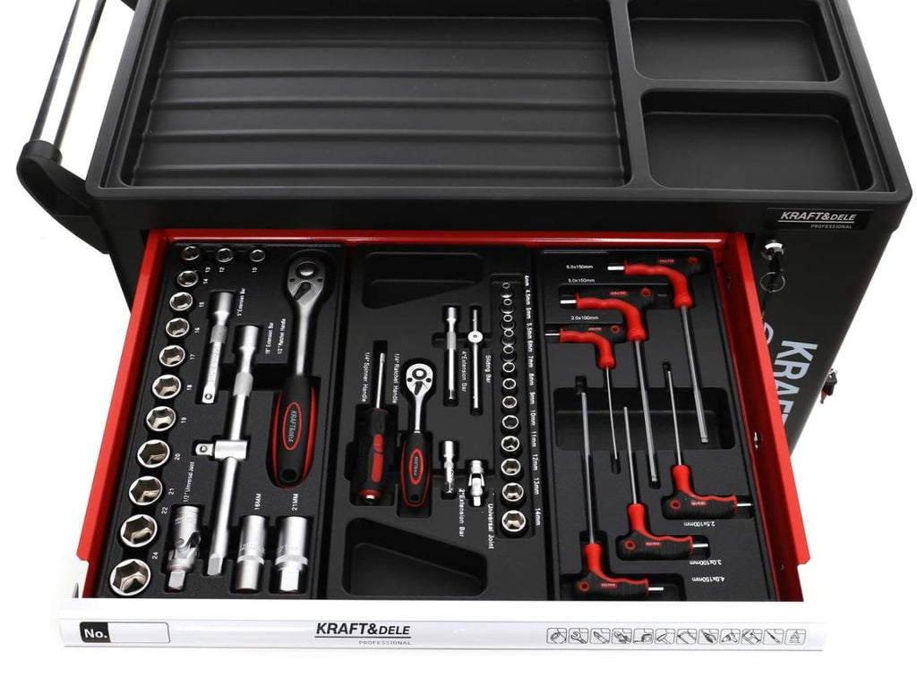 KRAFT&DELE KD362 tööriistakapp 263 tööriistaga, lukustatav, ratastel