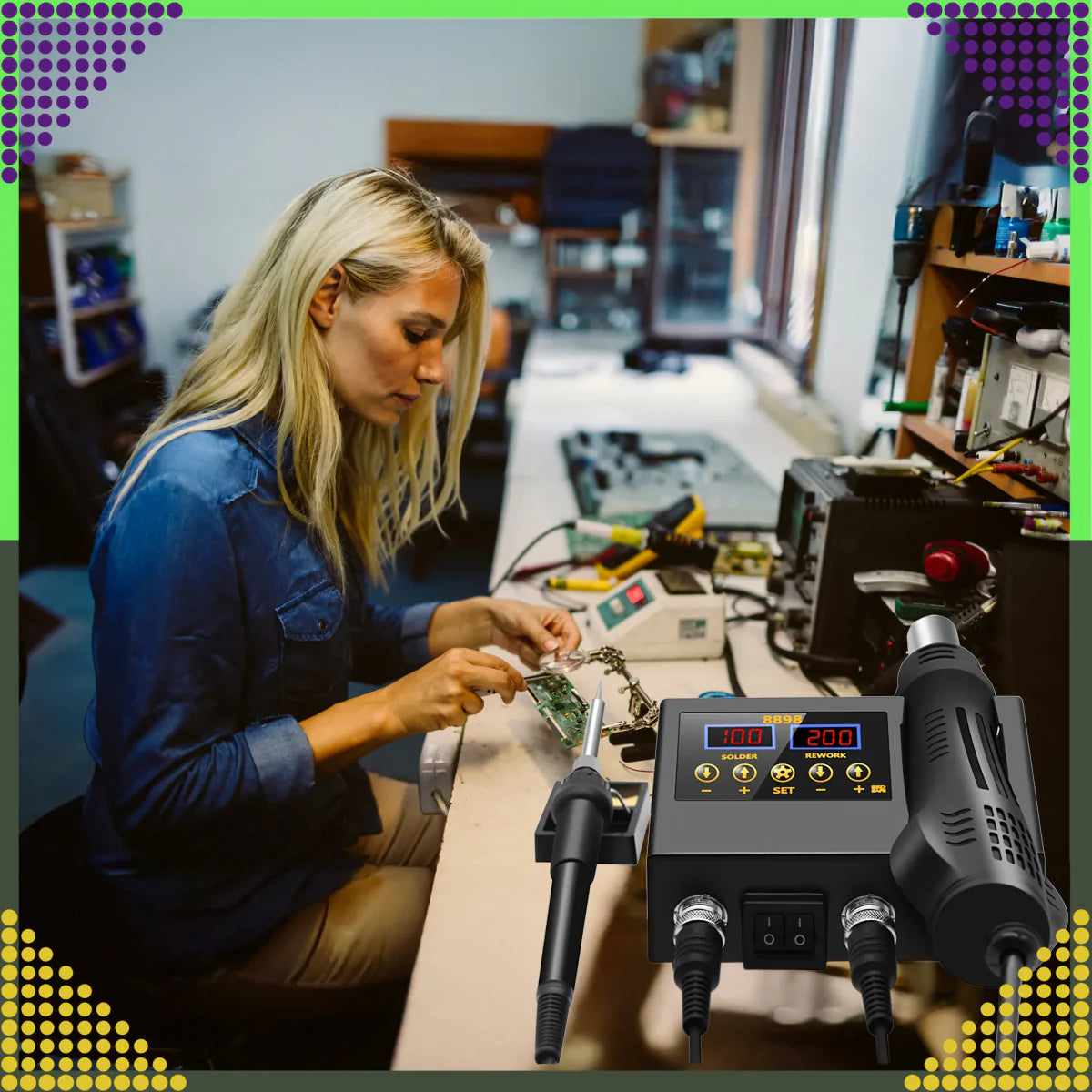 660W kuumaõhu jootmisjaam koos 60W jootekolviga 2-ühes komplekt