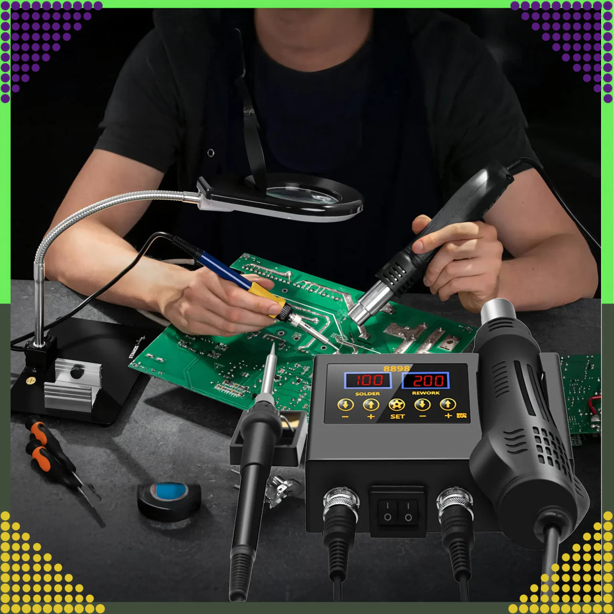 660W kuumaõhu jootmisjaam koos 60W jootekolviga 2-ühes komplekt