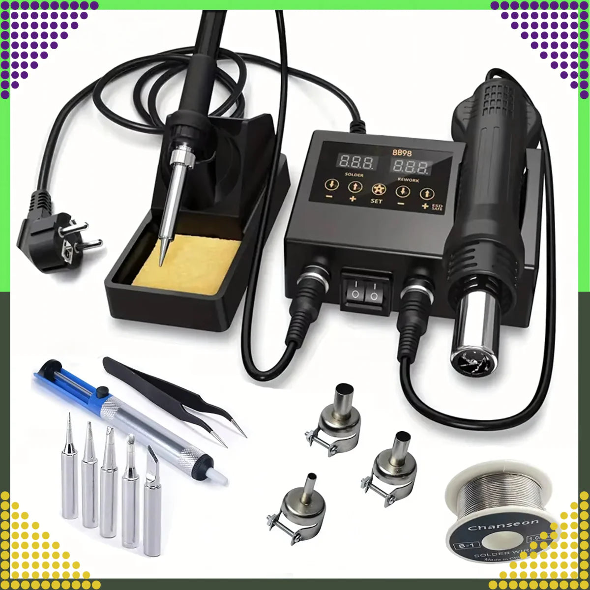 660W kuumaõhu jootmisjaam koos 60W jootekolviga 2-ühes komplekt