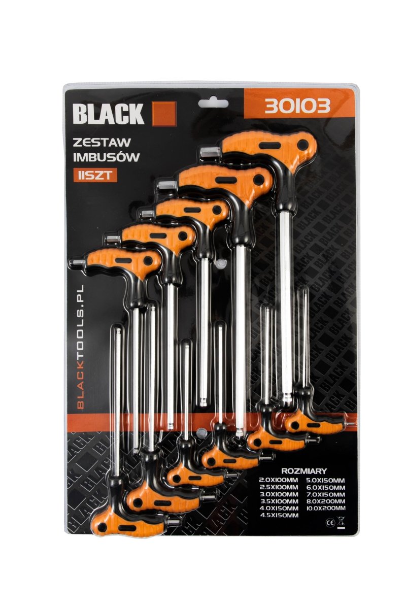 11-osaline T-käepidemega kuuskantvõtmete komplekt kuulotsaga (11 tk)