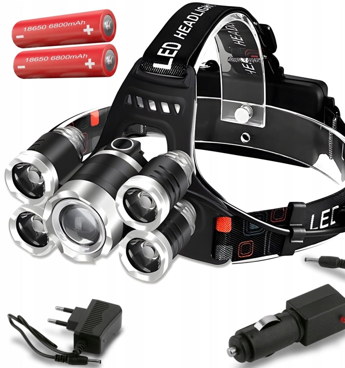 Laetav 5×LED pealamp koos 2×18650 akuga ja 5 režiimiga (ARSA GO)