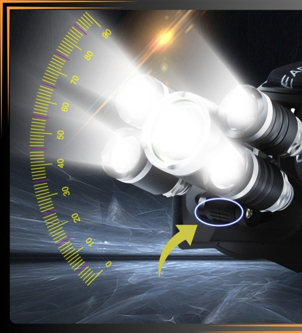 Laetav 5×LED pealamp koos 2×18650 akuga ja 5 režiimiga (ARSA GO)