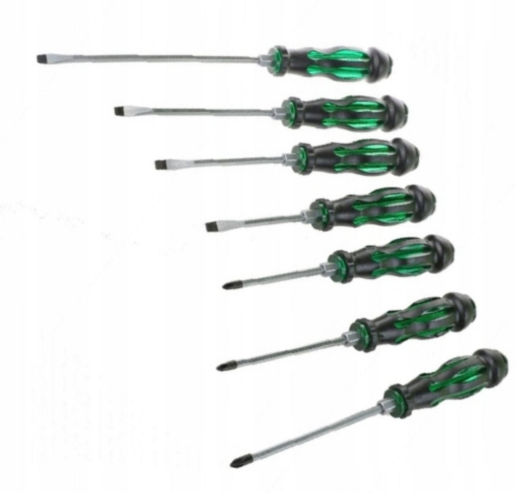 7-osaline lööktööriistade kruvikeerajate komplekt metallist otste ja magnetiliste tippudega (7 tk)