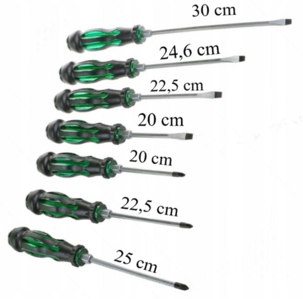 7-osaline lööktööriistade kruvikeerajate komplekt metallist otste ja magnetiliste tippudega (7 tk)