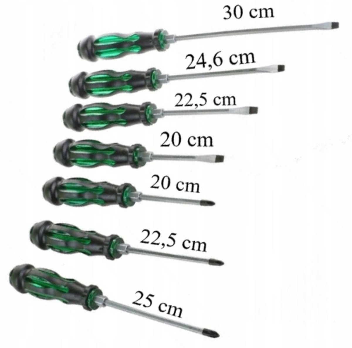 7-osaline lööktööriistade kruvikeerajate komplekt metallist otste ja magnetiliste tippudega (7 tk)
