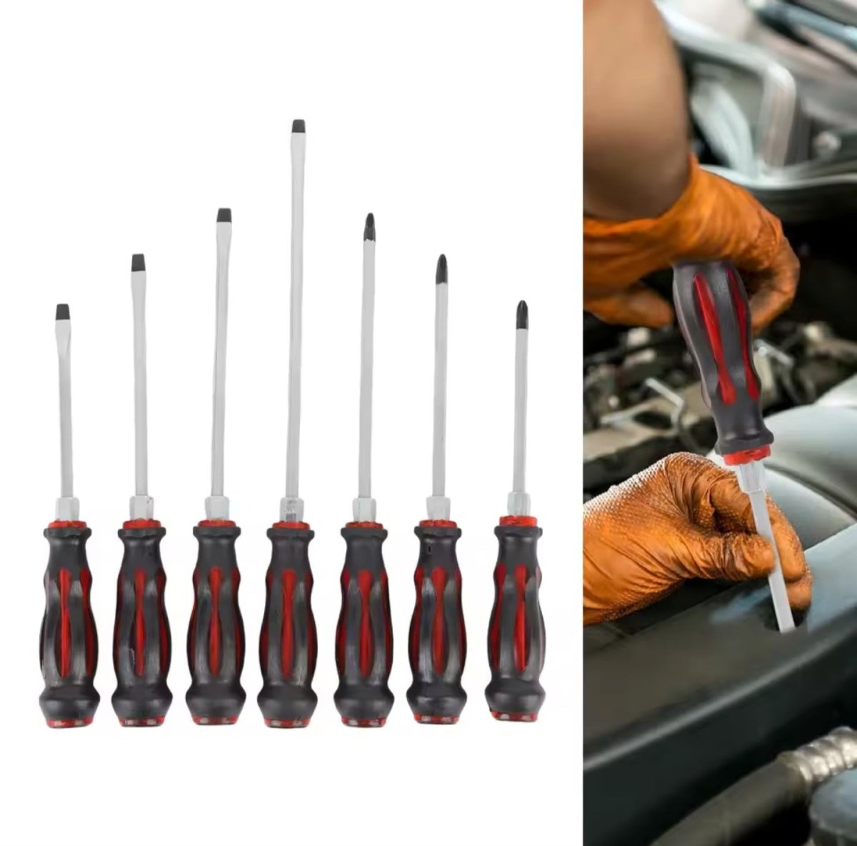 7-osaline lööktööriistade kruvikeerajate komplekt metallist otste ja magnetiliste tippudega (7 tk)