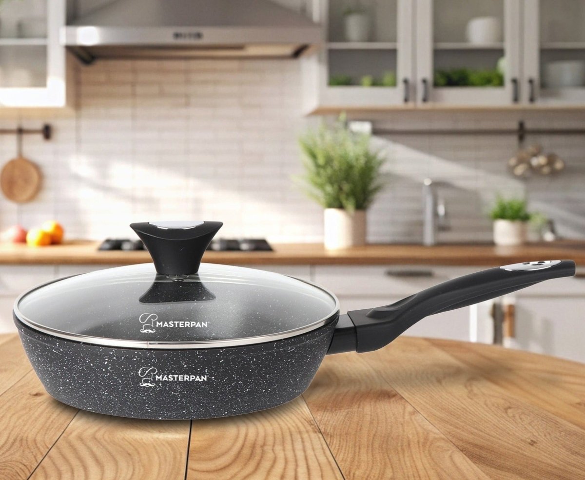 MASTERPAN 30 cm Non-Stick Frying Pan with Lid, High Edges