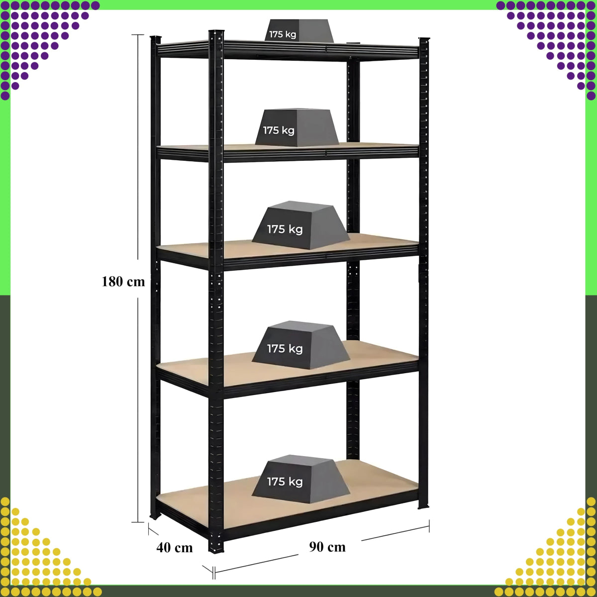 Metallriiul 180x90x40 cm – 5 riiulit, 875 kg - Ostuklikk