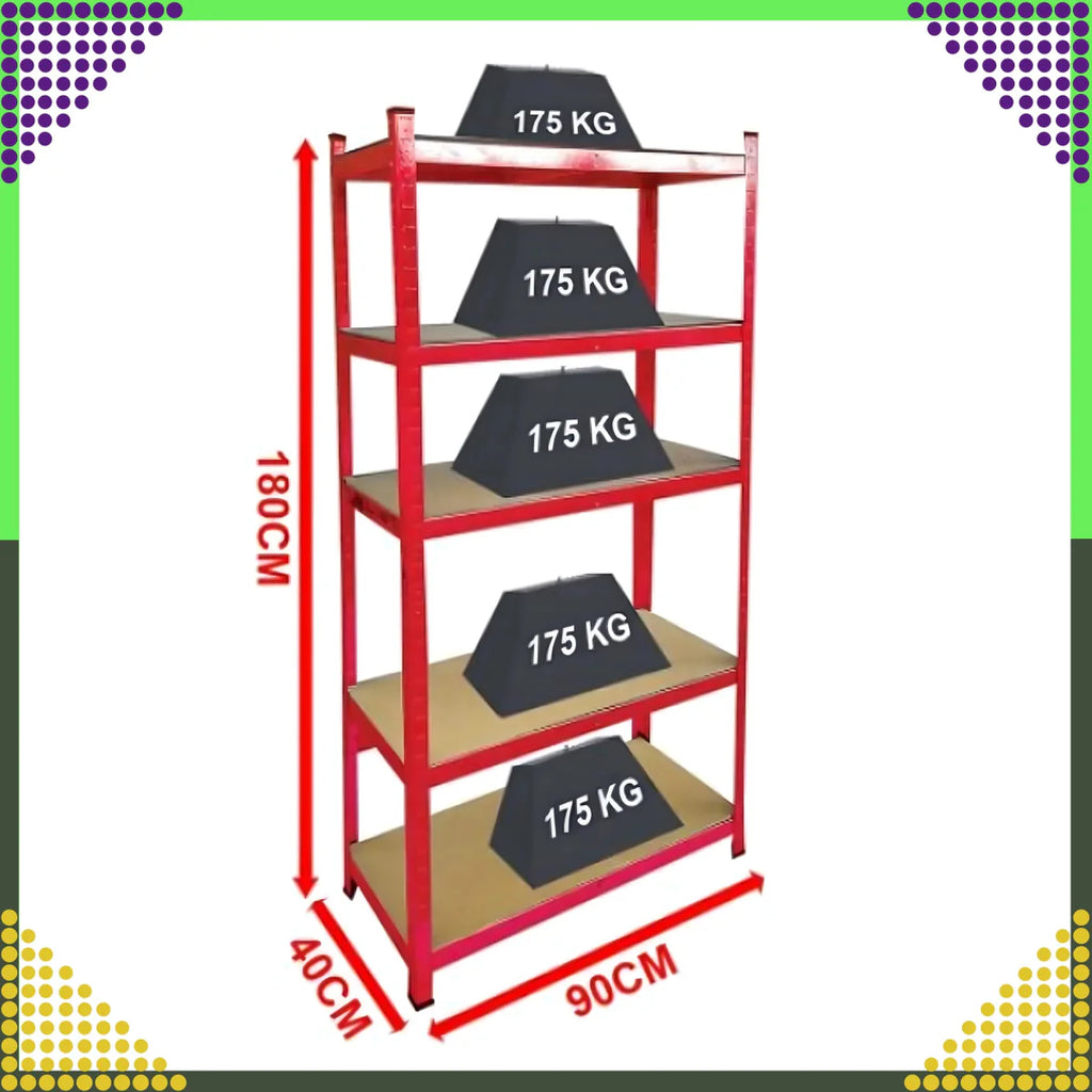 Punane metallist hoiuriiul 180x90x40 cm garaažile, keldrile, laole, kandevõime 875 kg