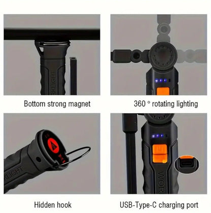 Multifunktsionaalne Töövalgusti MAGNETIGA – USB - Laetav, Veekindel LED - Välklamp ja Käeshoitav Taskulamp - Ostuklikk