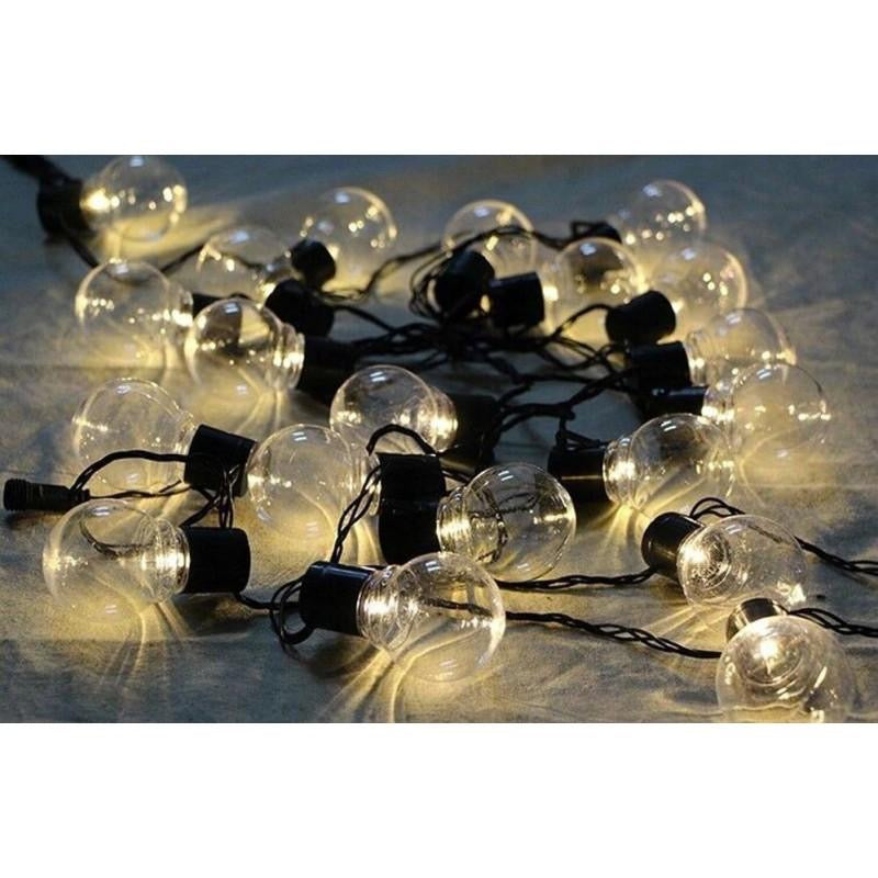 Päikeseenergial töötav 20 LED-iga kerakujuline soojavalge välisvalgustuskett päikesepaneeliga JMD-1077 (VA4)