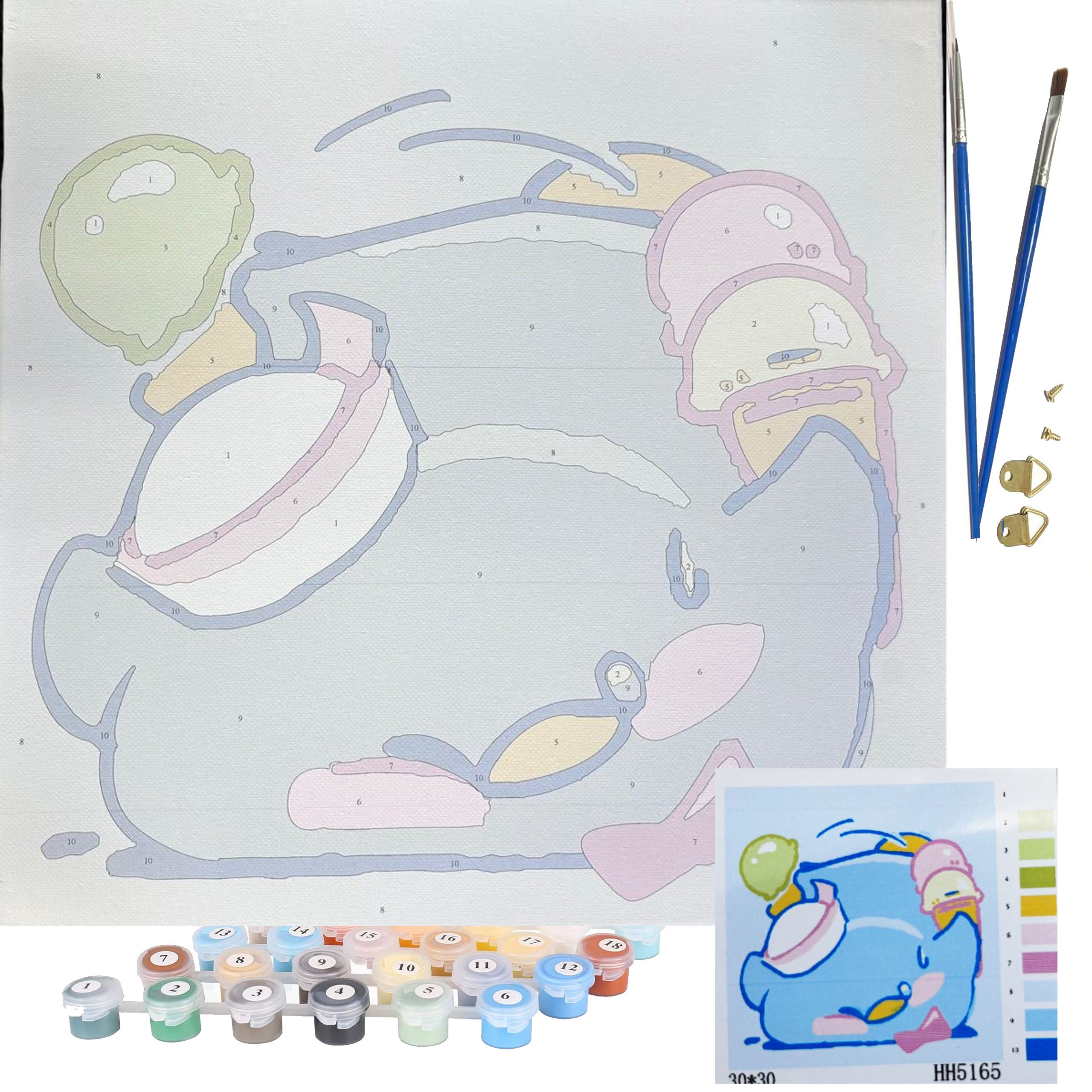 Numbrite järgi värvimise pilt raamiga ja pintslite komplekt 30x30 lastele
