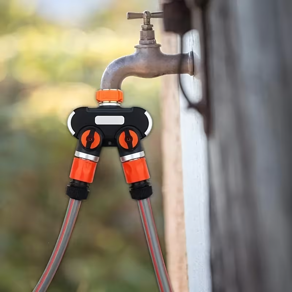 2-Way Hose Splitter for Garden Hose Faucet with Valves