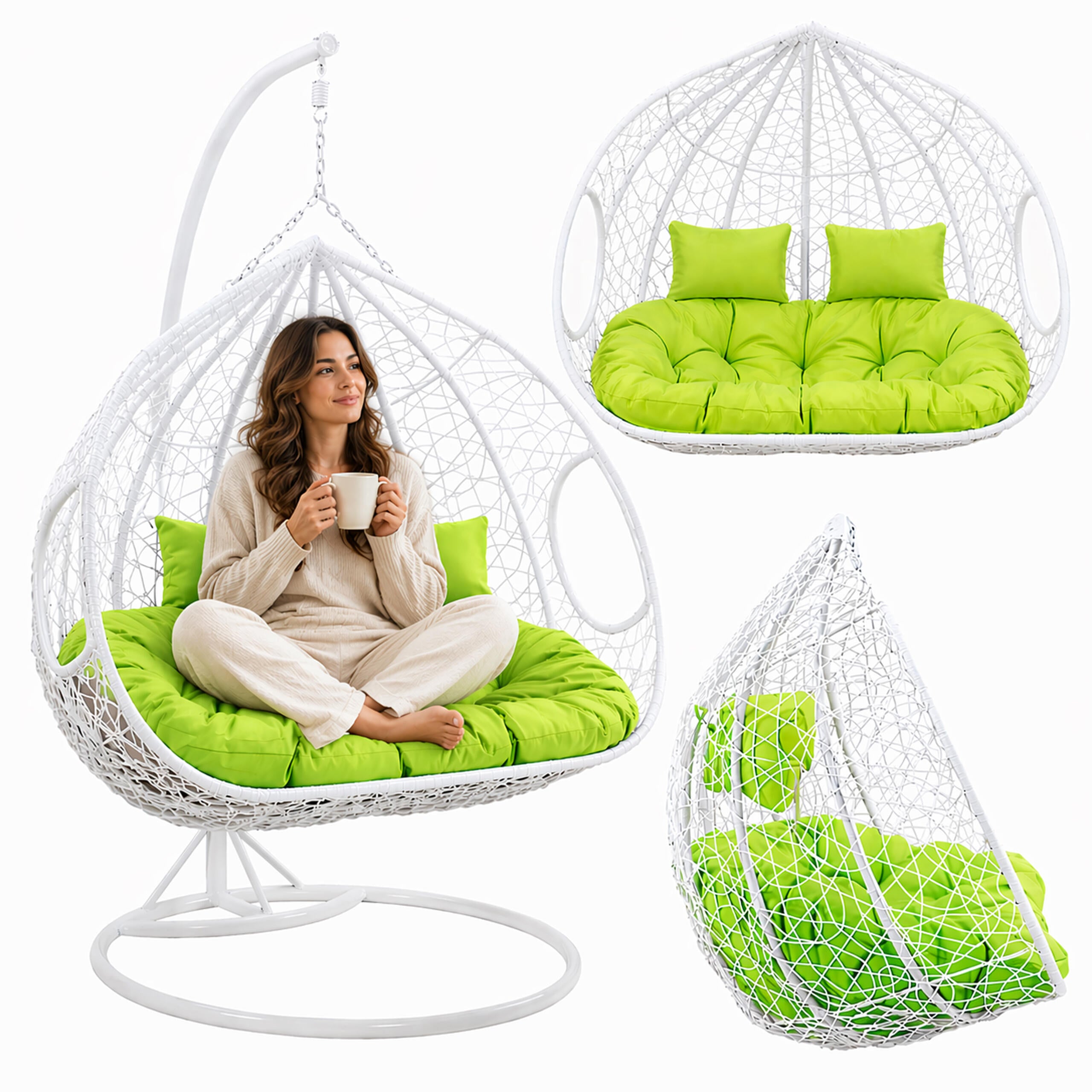 Double Hanging Cocoon Chair Swing Basket 200kg White