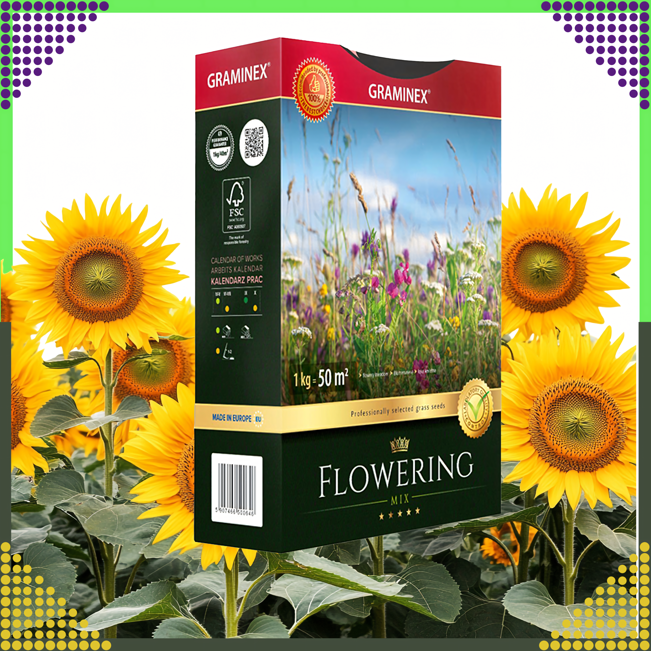 Premium Flowering Mix Grass Seeds 1kg for 40m Lawn Meadow Flower Garden