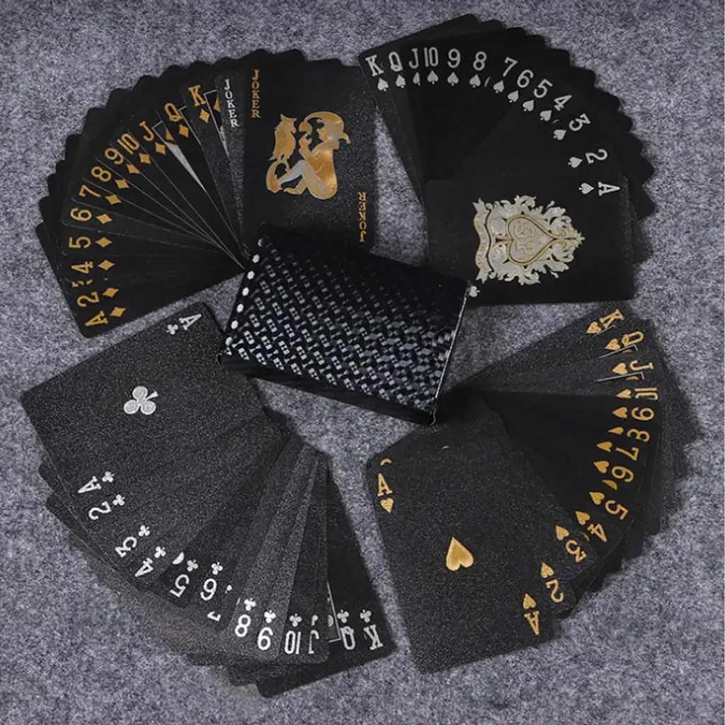 Luxury Black Poker Card Deck with Shiny Gold Designs Waterproof