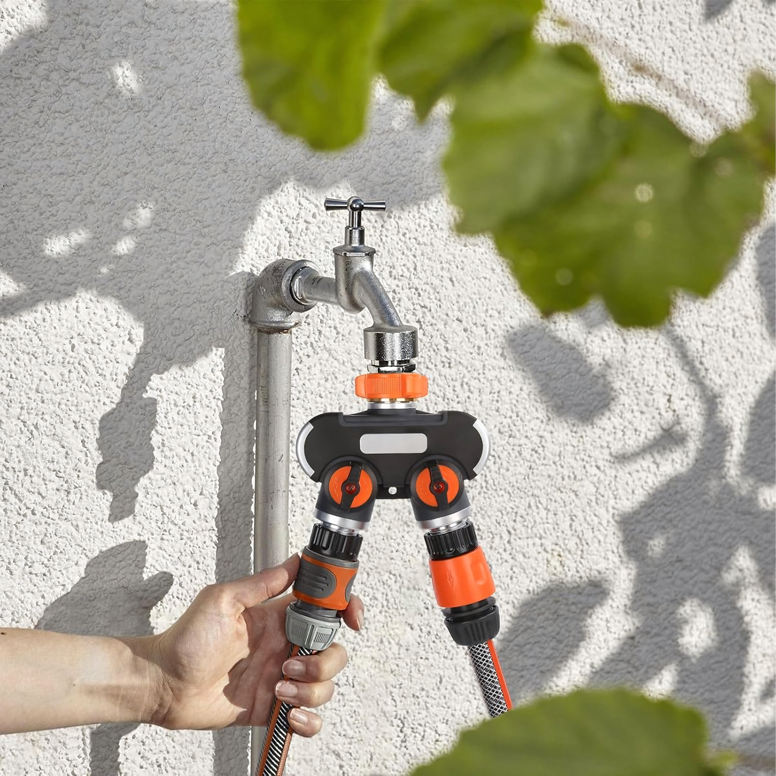 2-Way Hose Splitter for Garden Hose Faucet with Valves