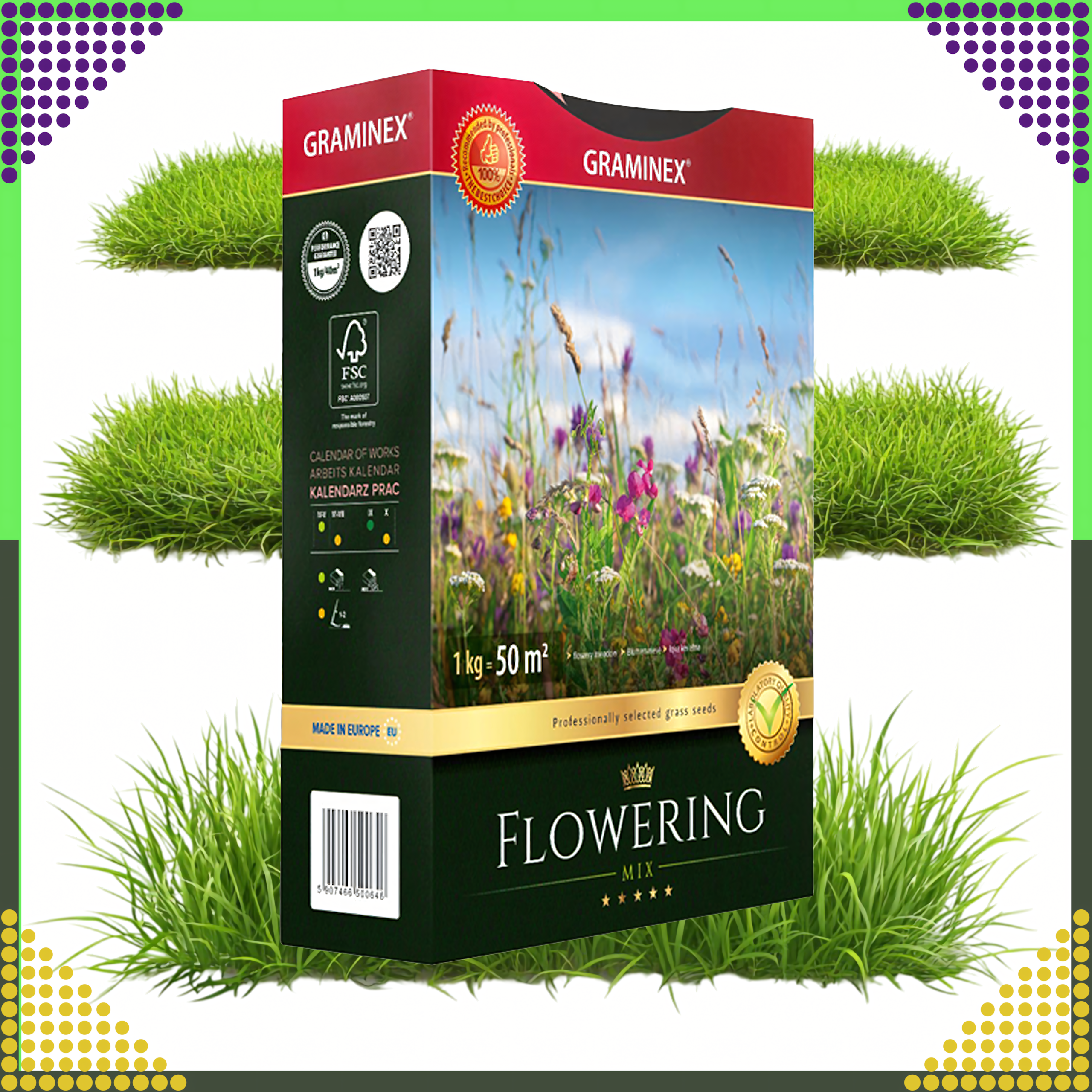 Premium Flowering Mix Grass Seeds 1kg for 40m Lawn Meadow Flower Garden