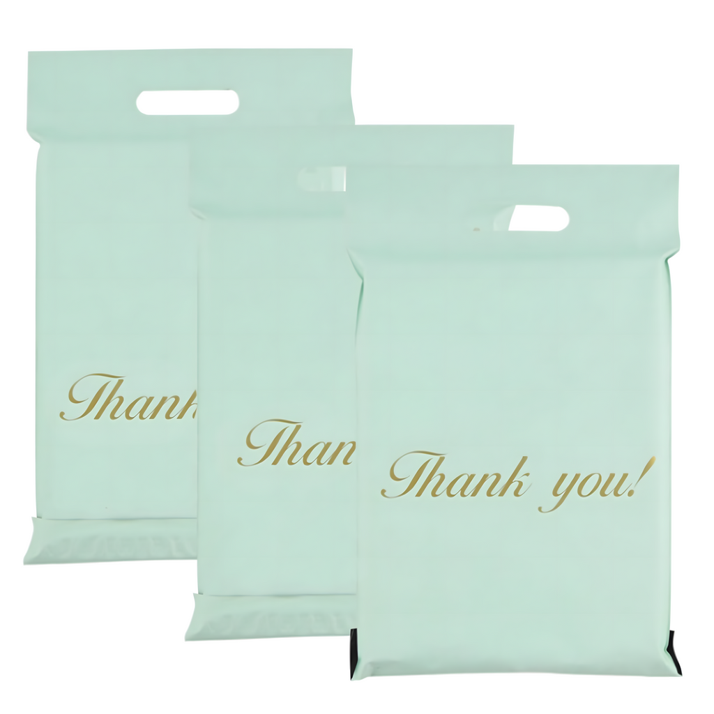 Mündirohelised käepidemega kullerpostikotid „Thank You“ 400 × 500 + 70 cm, 50 tk RC083