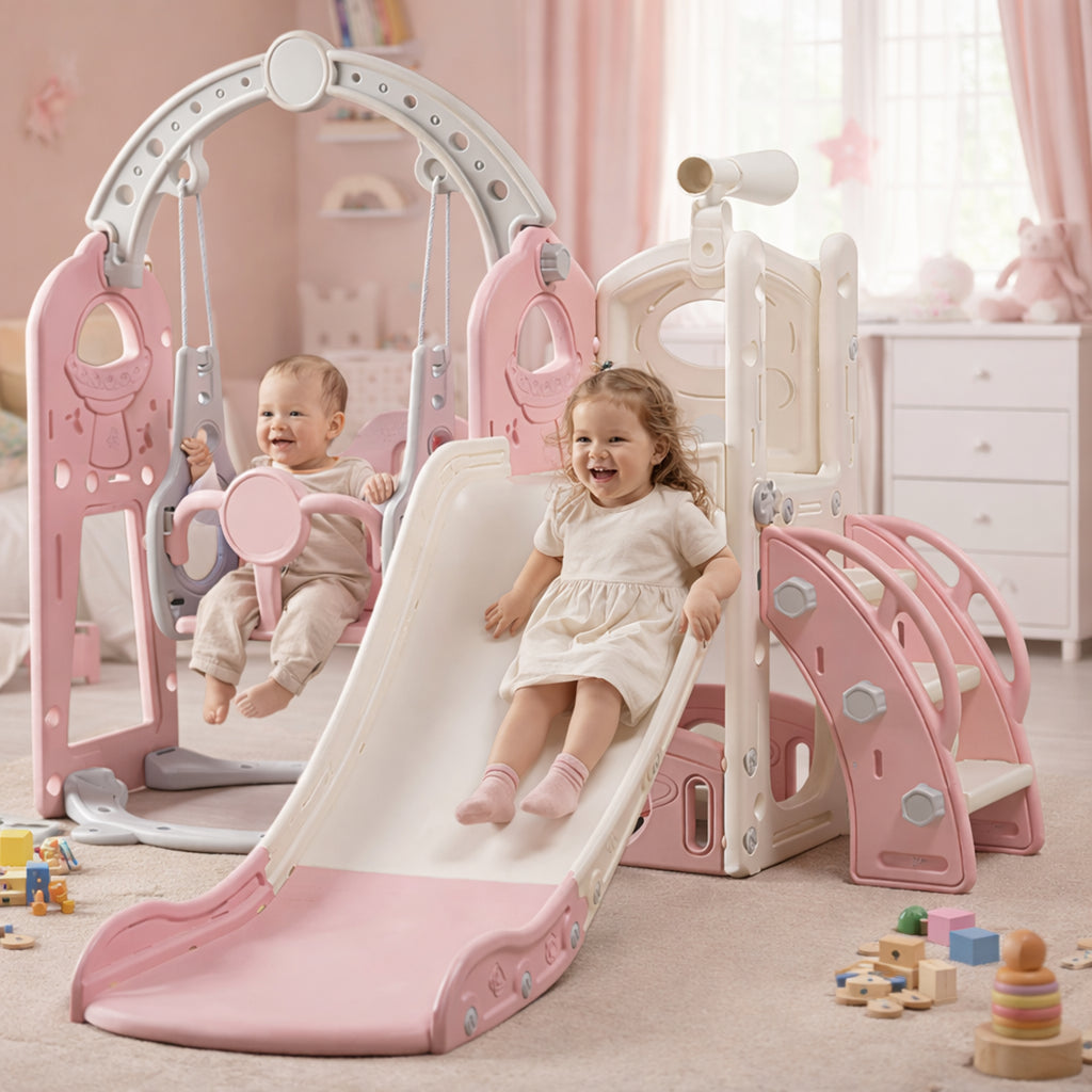 Free-Standing Children's Slide with Ladder and Swing