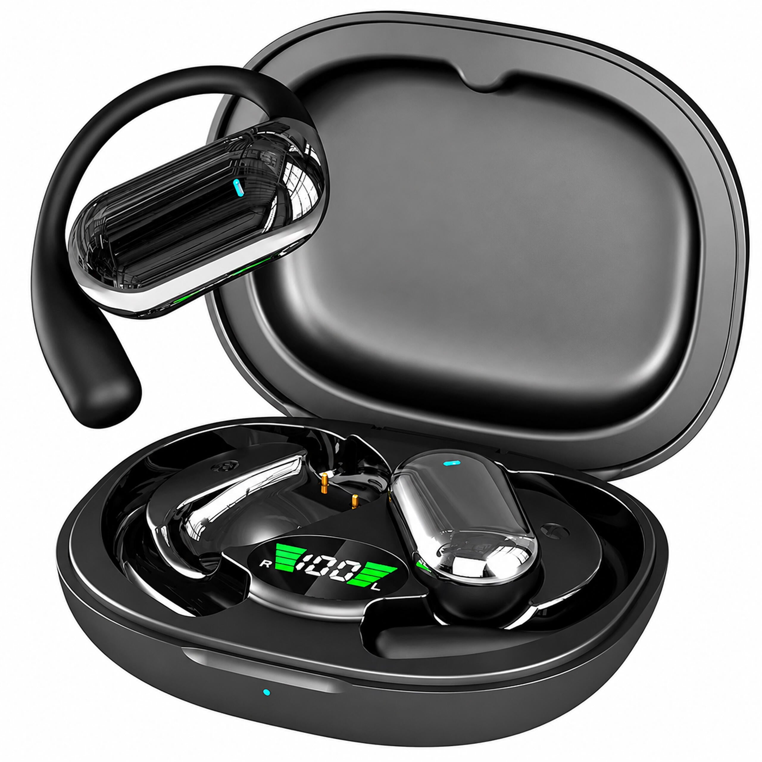 Juhtmevabad Bluetooth-sisekkõrvaklapid AI-tõlkefunktsiooniga ja akupangana toimiva karbiga, mustad RC-K-2614