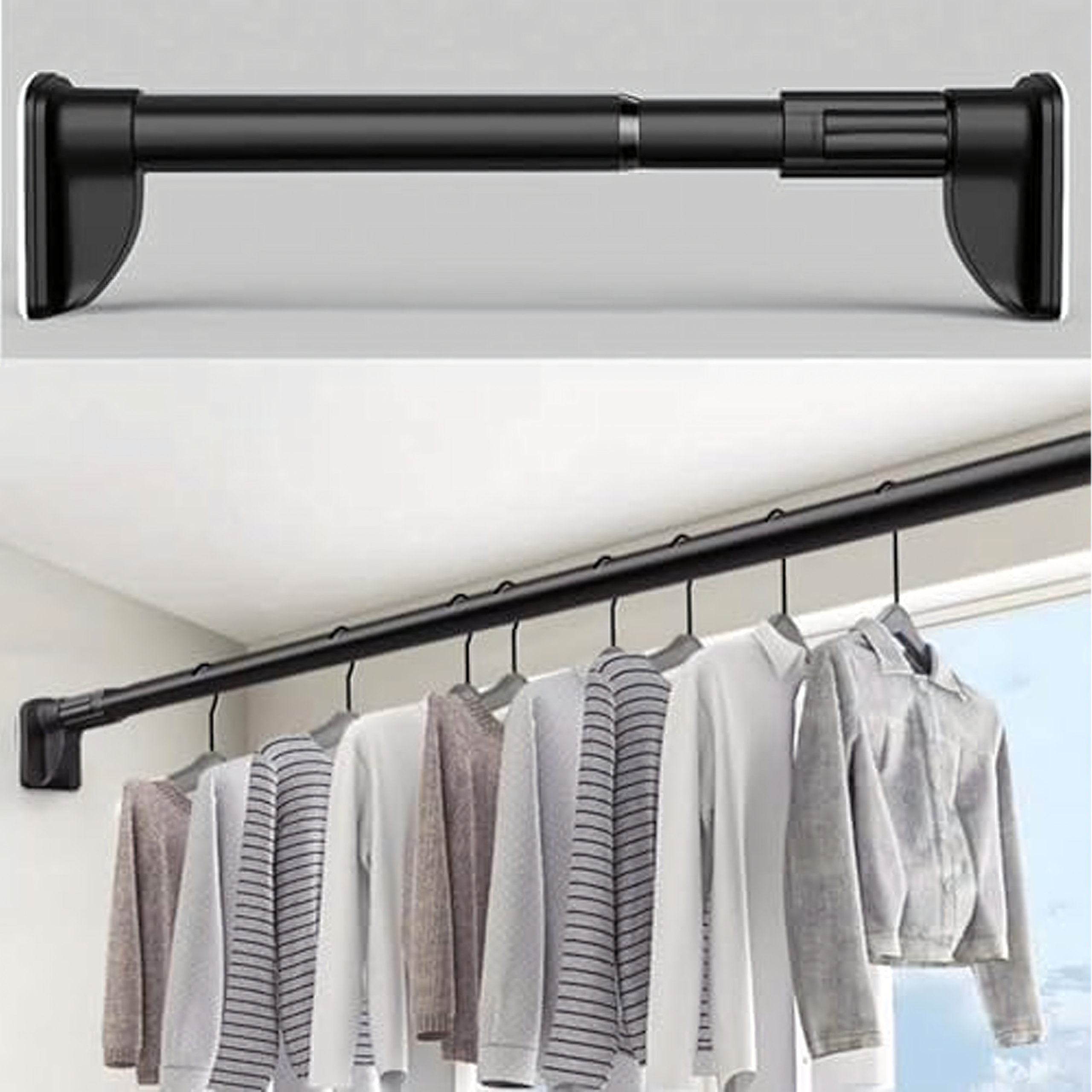 Telescopic Curtain Rod Clothes Hanger Expansion Shower Rod 115-255