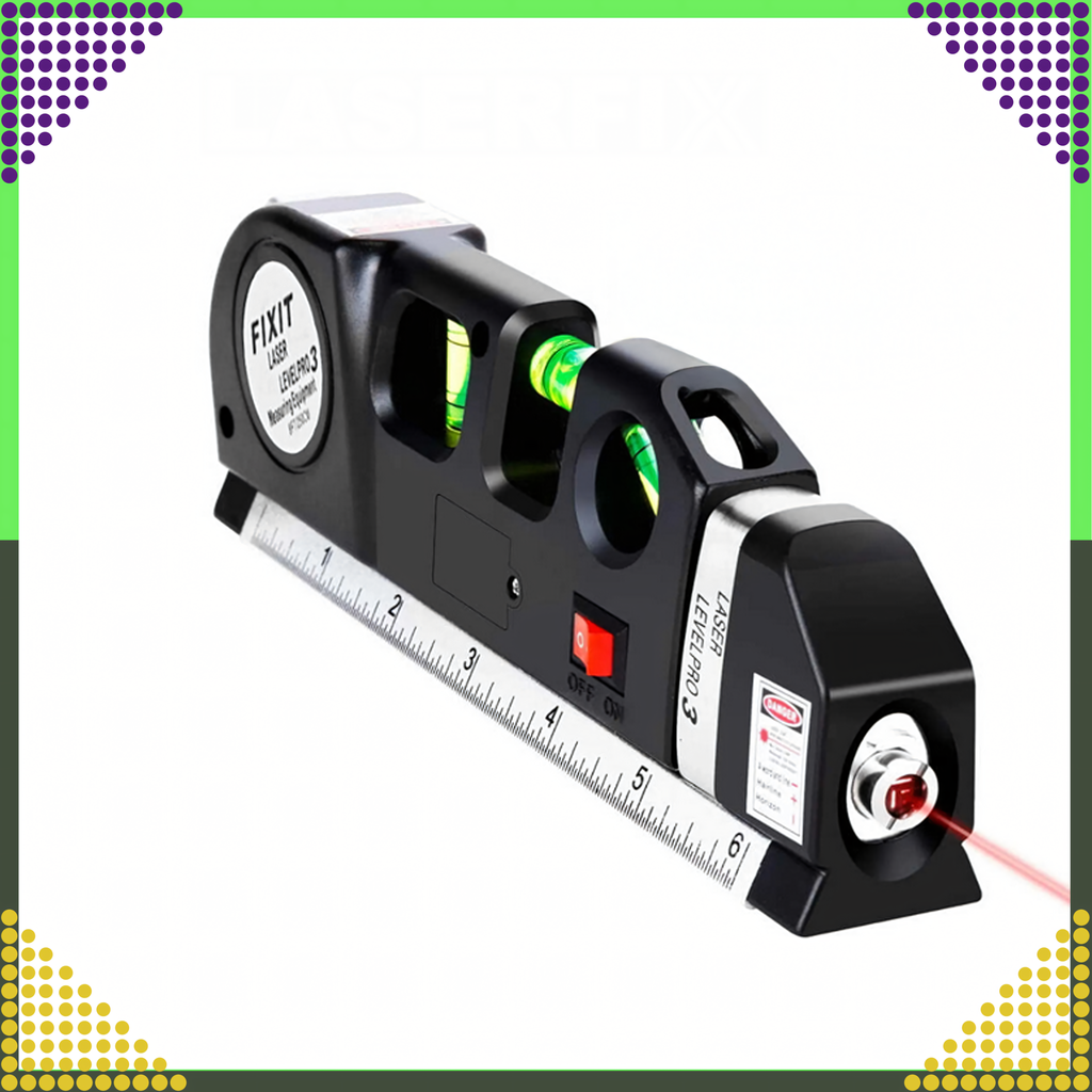 Laserlood koos mõõduga 250 cm, 3 taset, valguslood + patareid