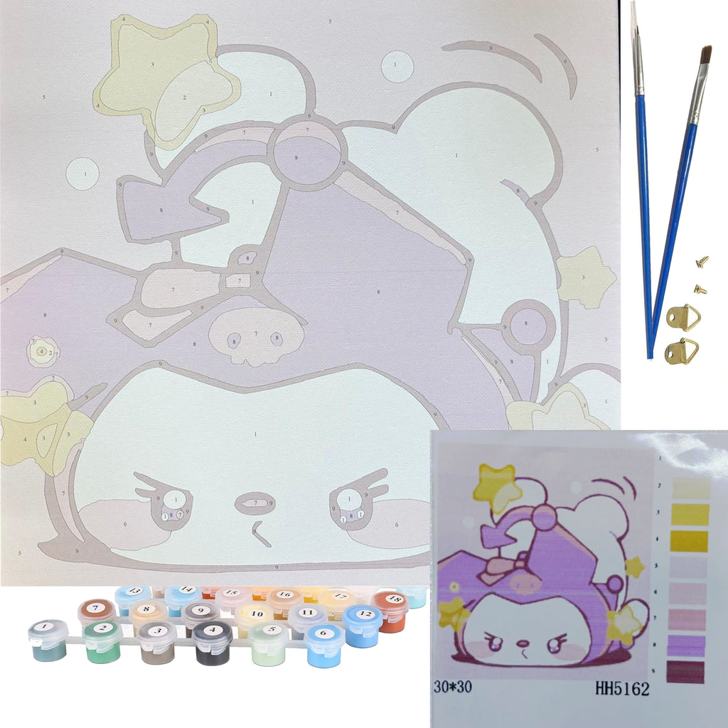 Numbrite järgi värvimise pilt raamiga ja pintslite komplekt 30x30 lastele