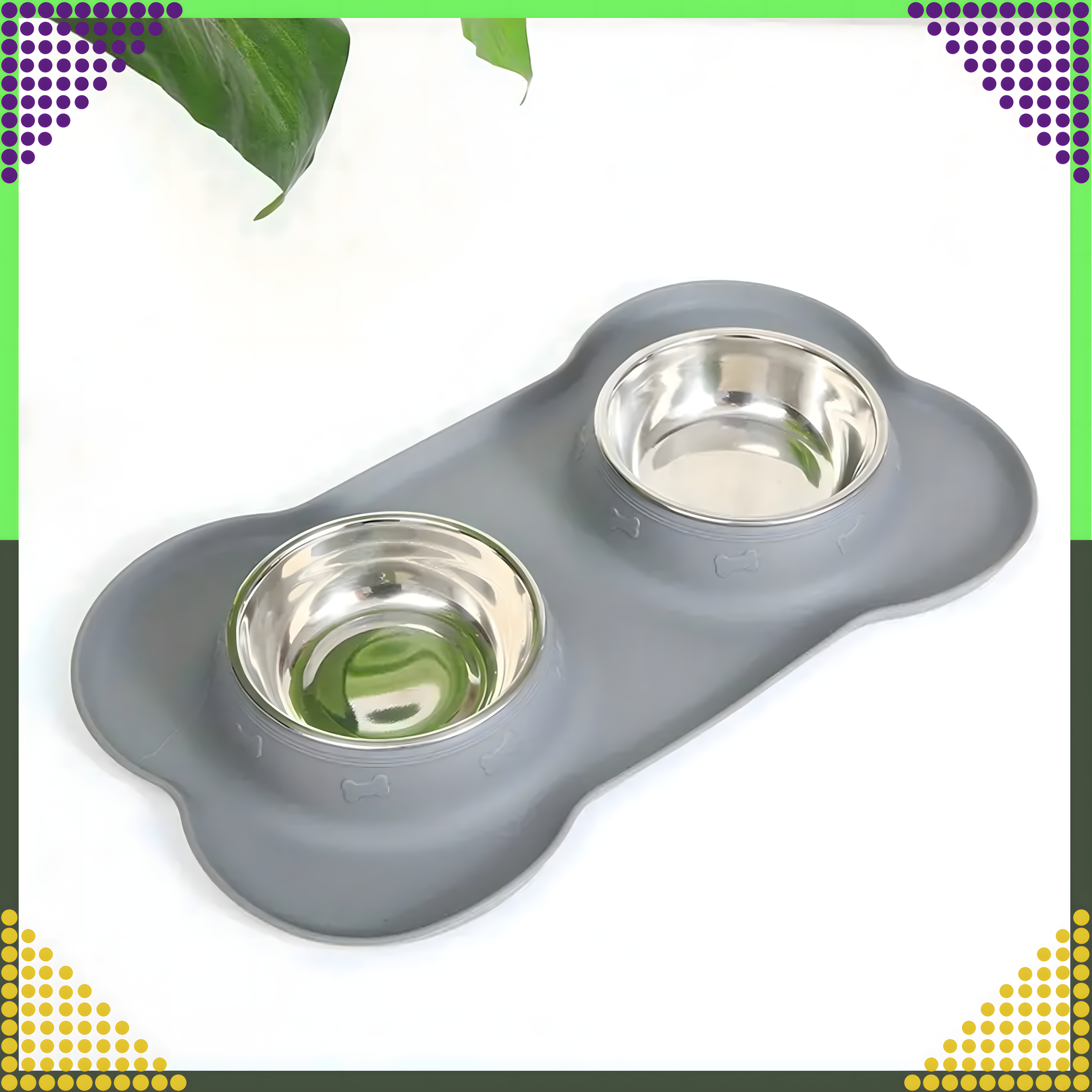 Kahe kausiga koera ja kassi metallist libisemisvastane kauss, 2 kaussi + alus