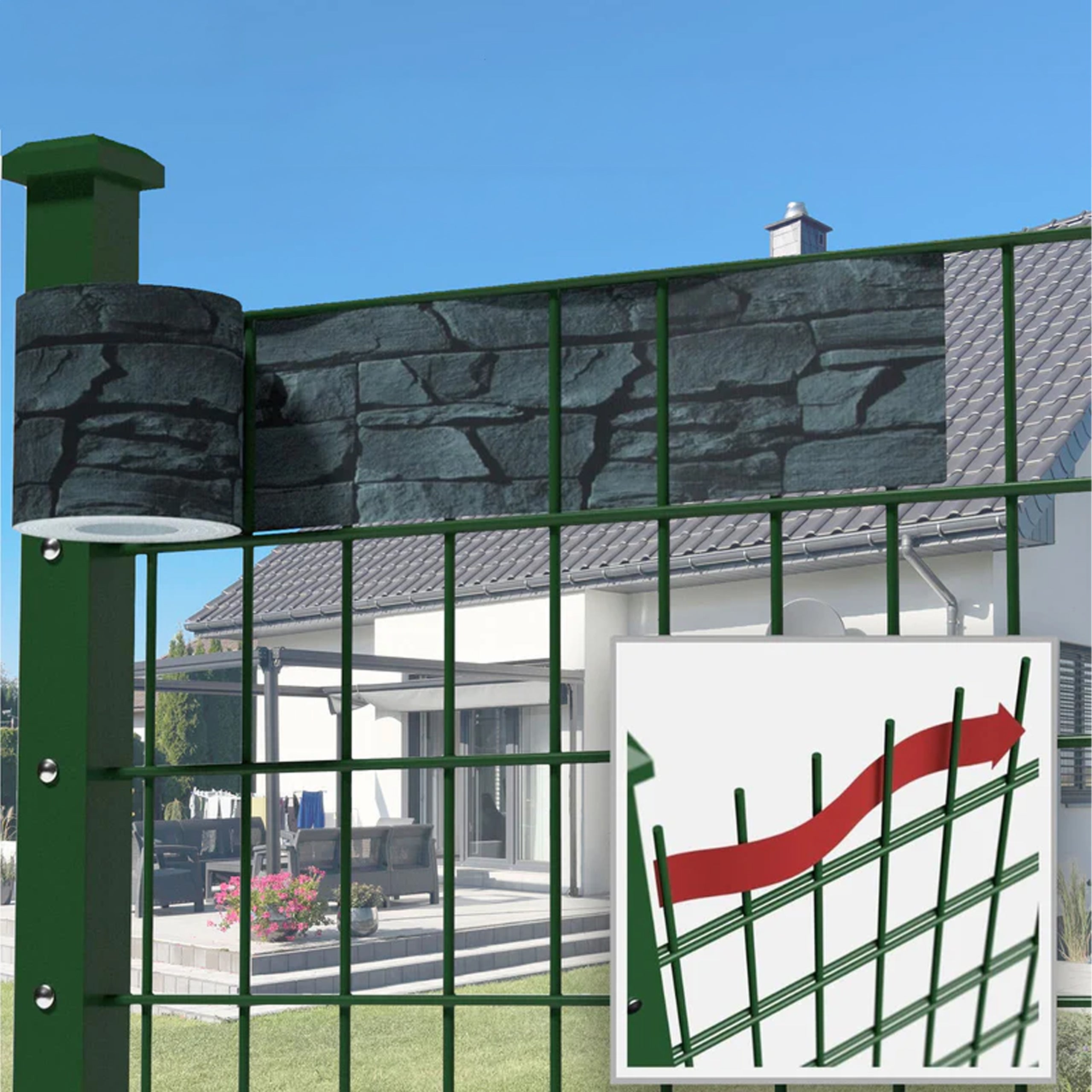 4 x Garden Fence Tape 19cm x 35m UV Stone Panel Cover