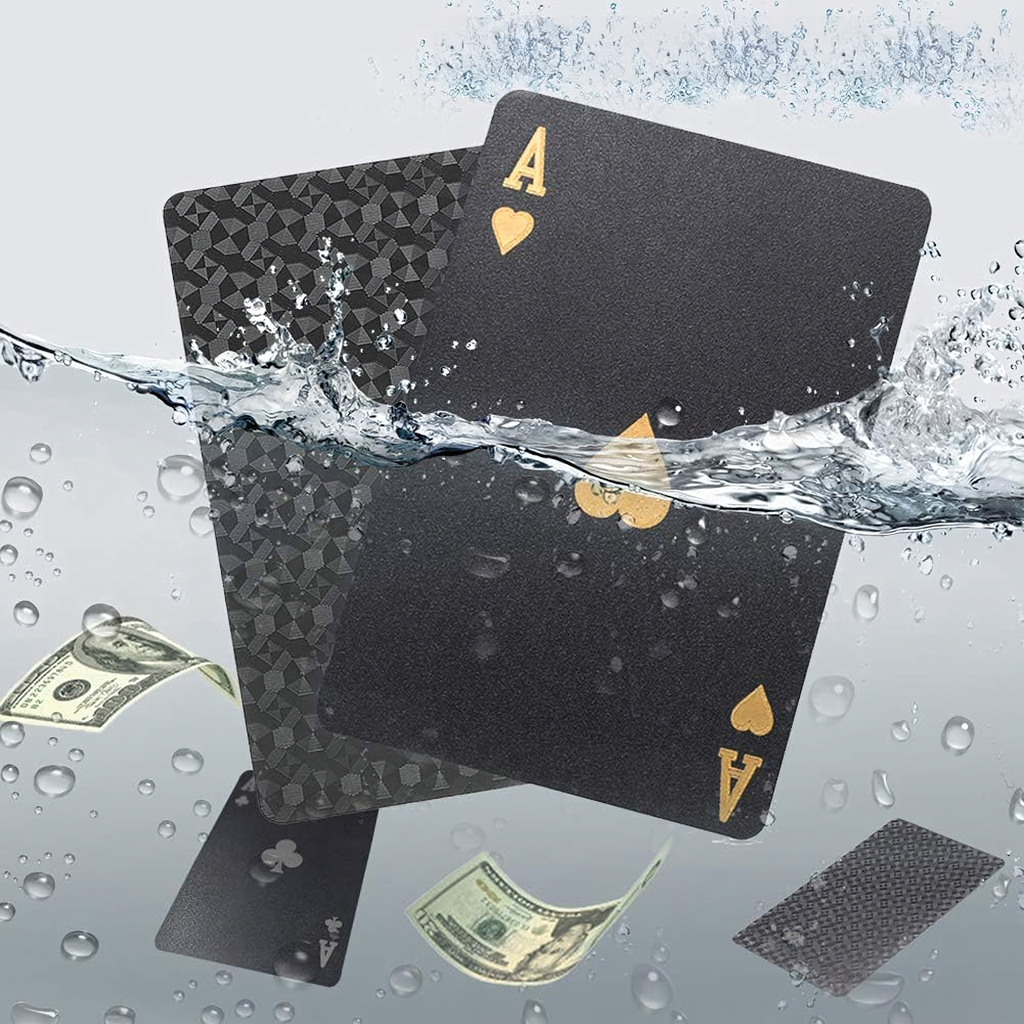 Luxury Black Poker Card Deck with Shiny Gold Designs Waterproof