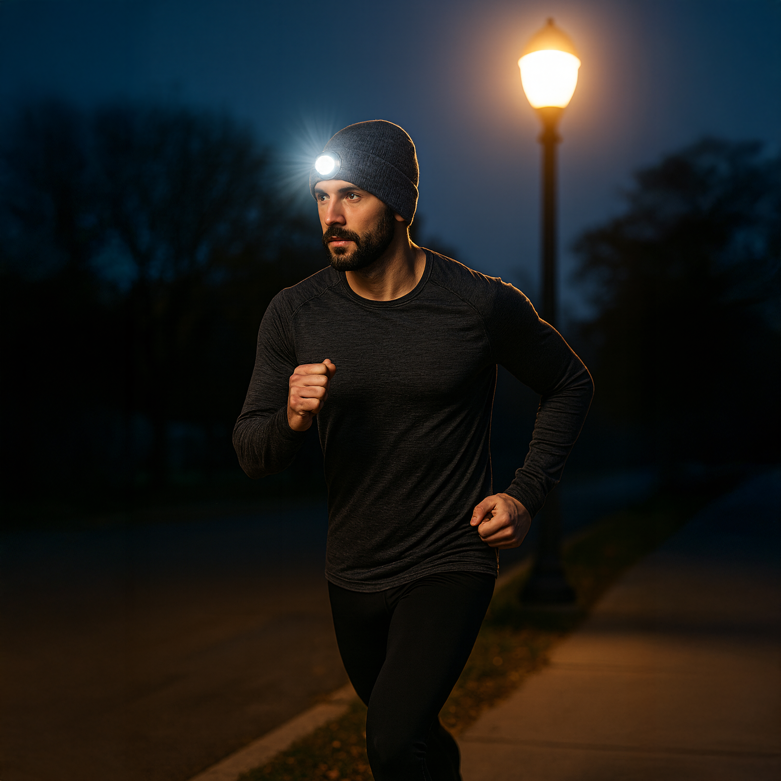 Talvemüts LED-taskulambi ja tööesilambiga jooksmiseks, hall