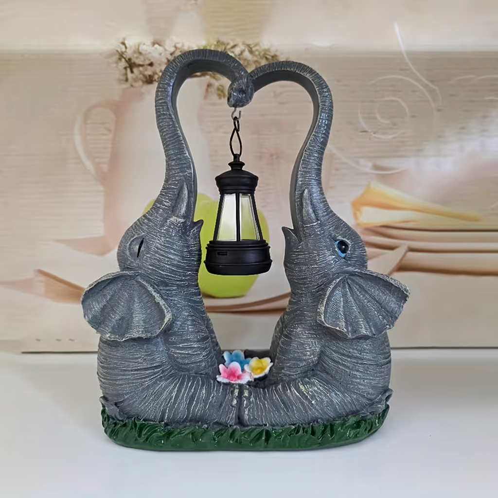 Solar LED Garden Elephant Figurine Lamp with Lantern