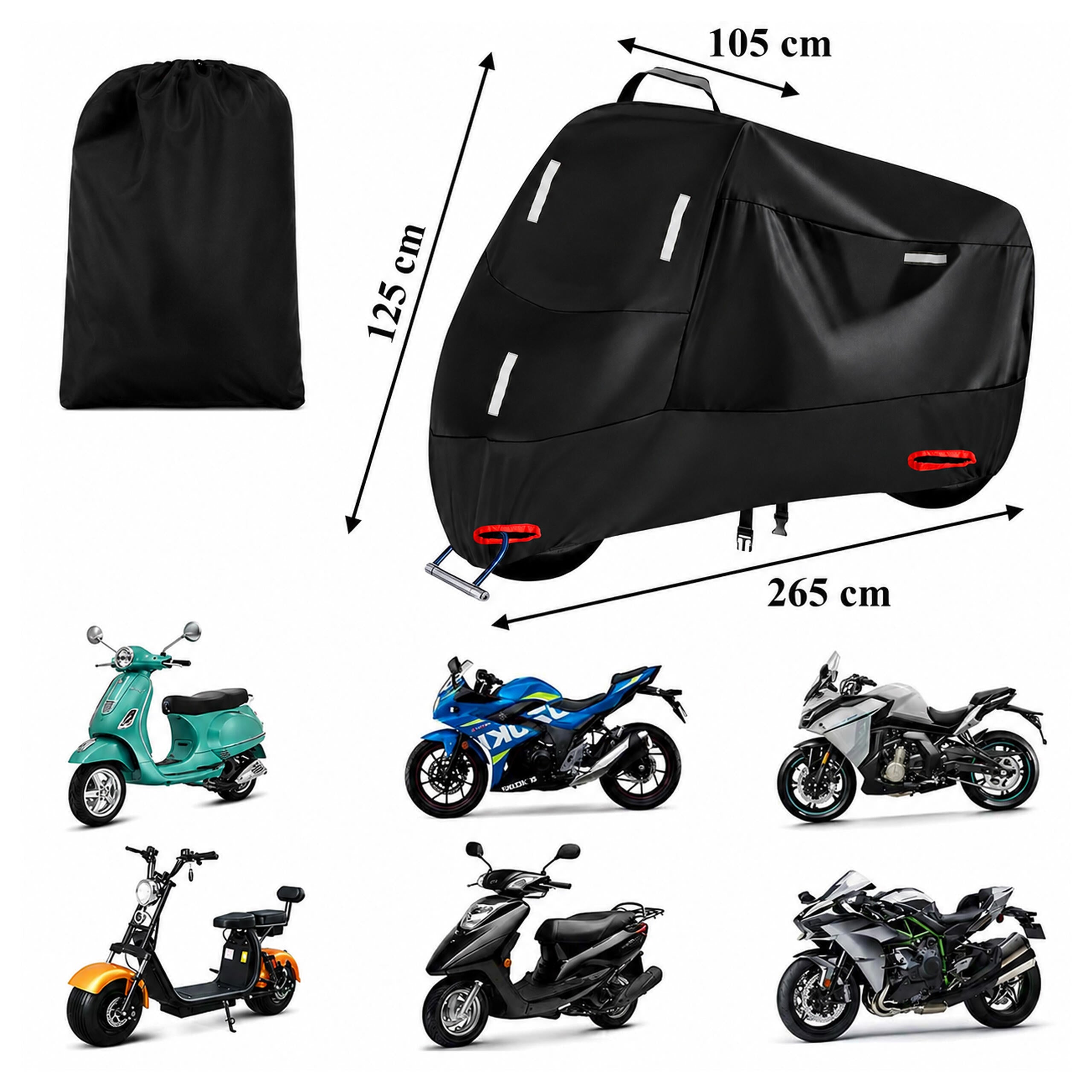 Universal Waterproof XXXL Scooter and Motorcycle Cover 265x105x125 cm