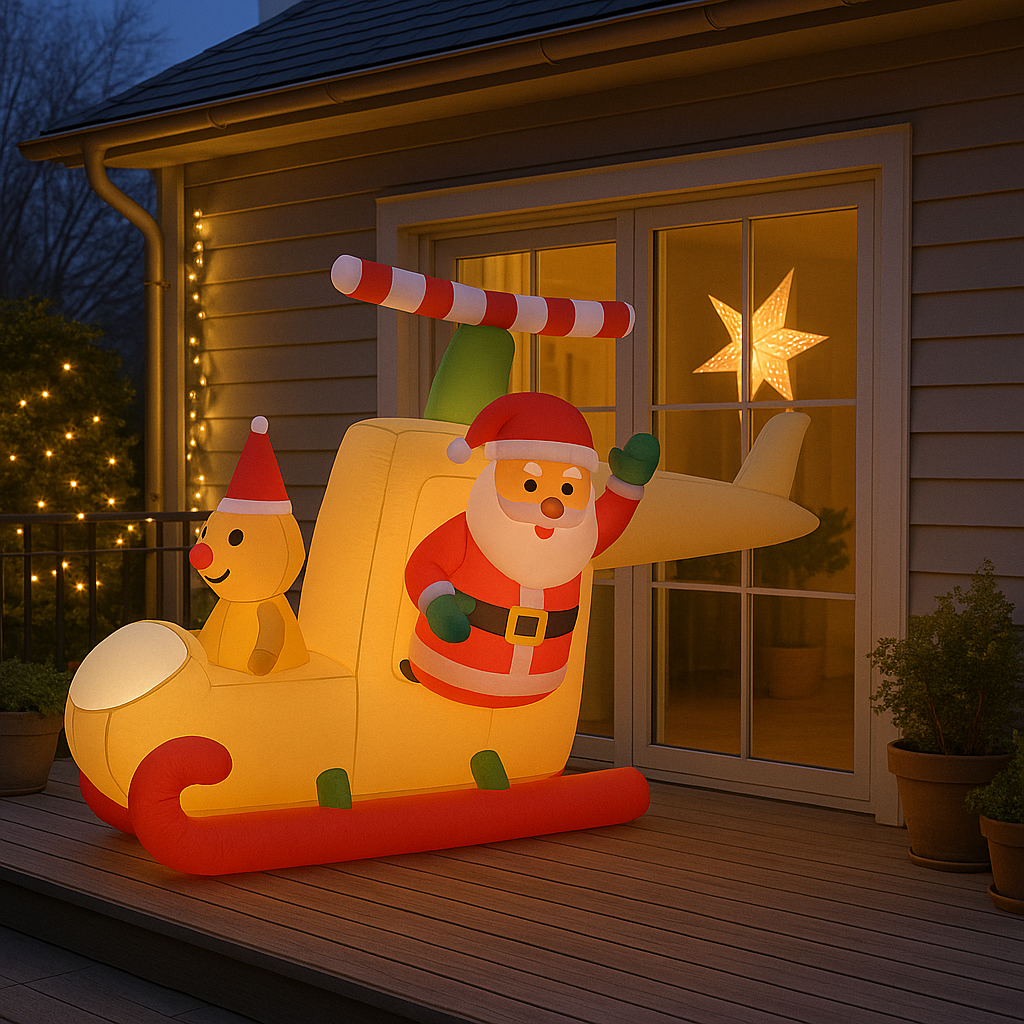 Jõuluvana saanis lendav täispuhutav jõulukaunistus 160cm