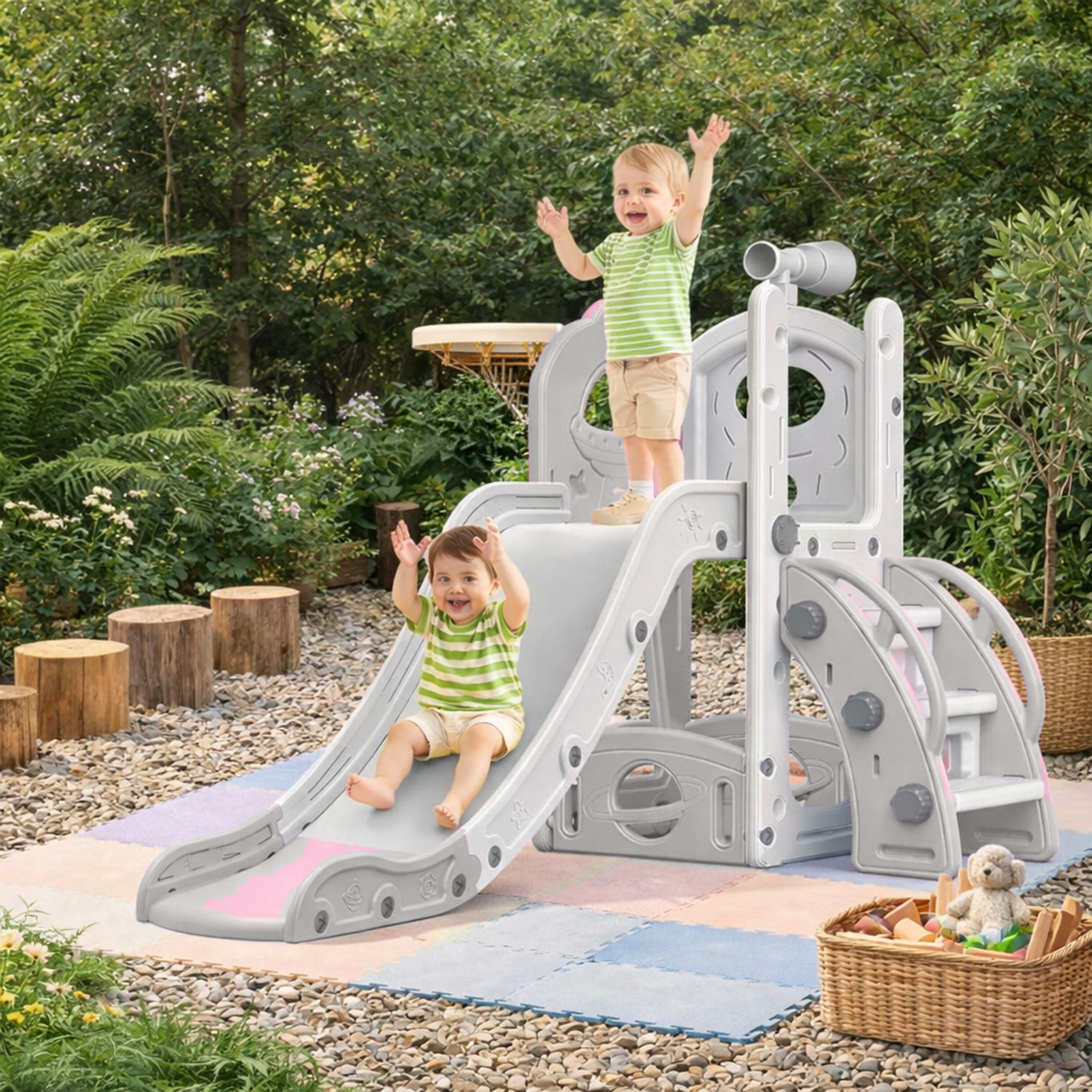 Free-Standing Children's Slide with Ladder for Home