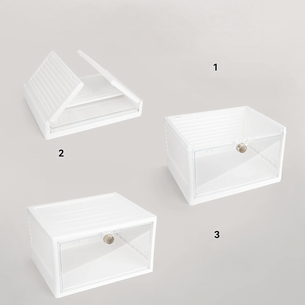 Box Container Shoe Organizer with Flap Closet Box White