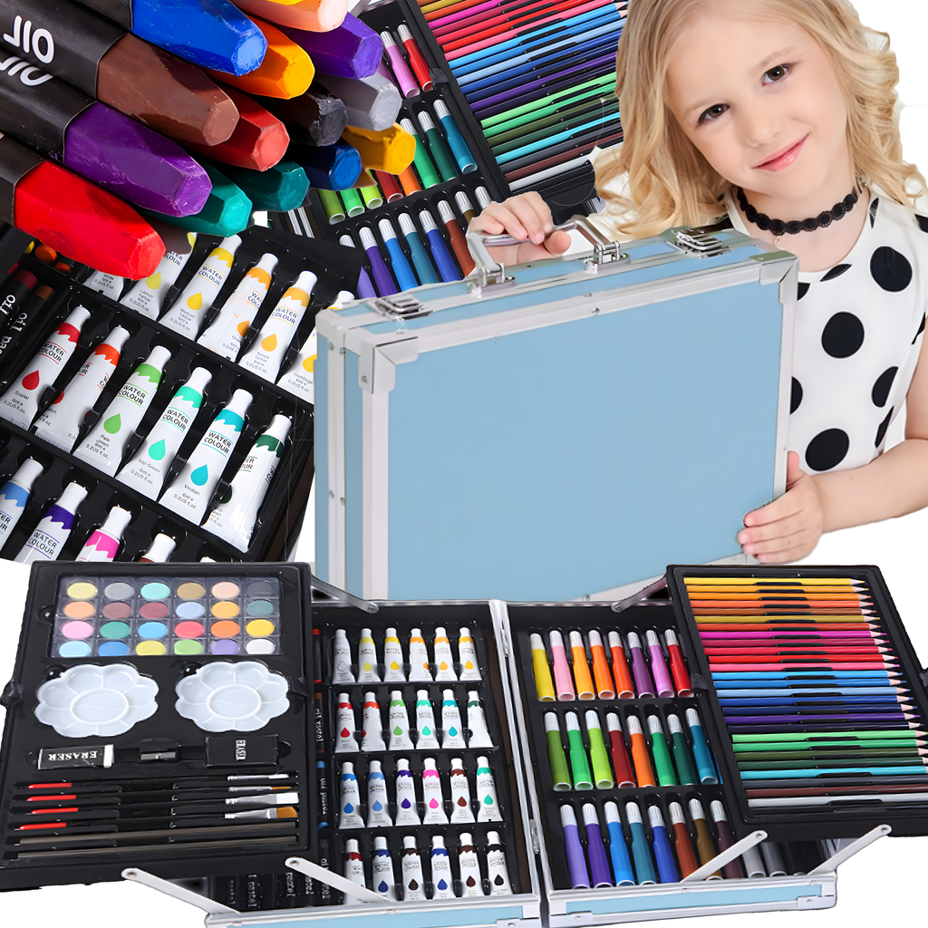 Lastele mõeldud maalimiskomplekt kunstiliste plastkriitidega 145 tk kohver