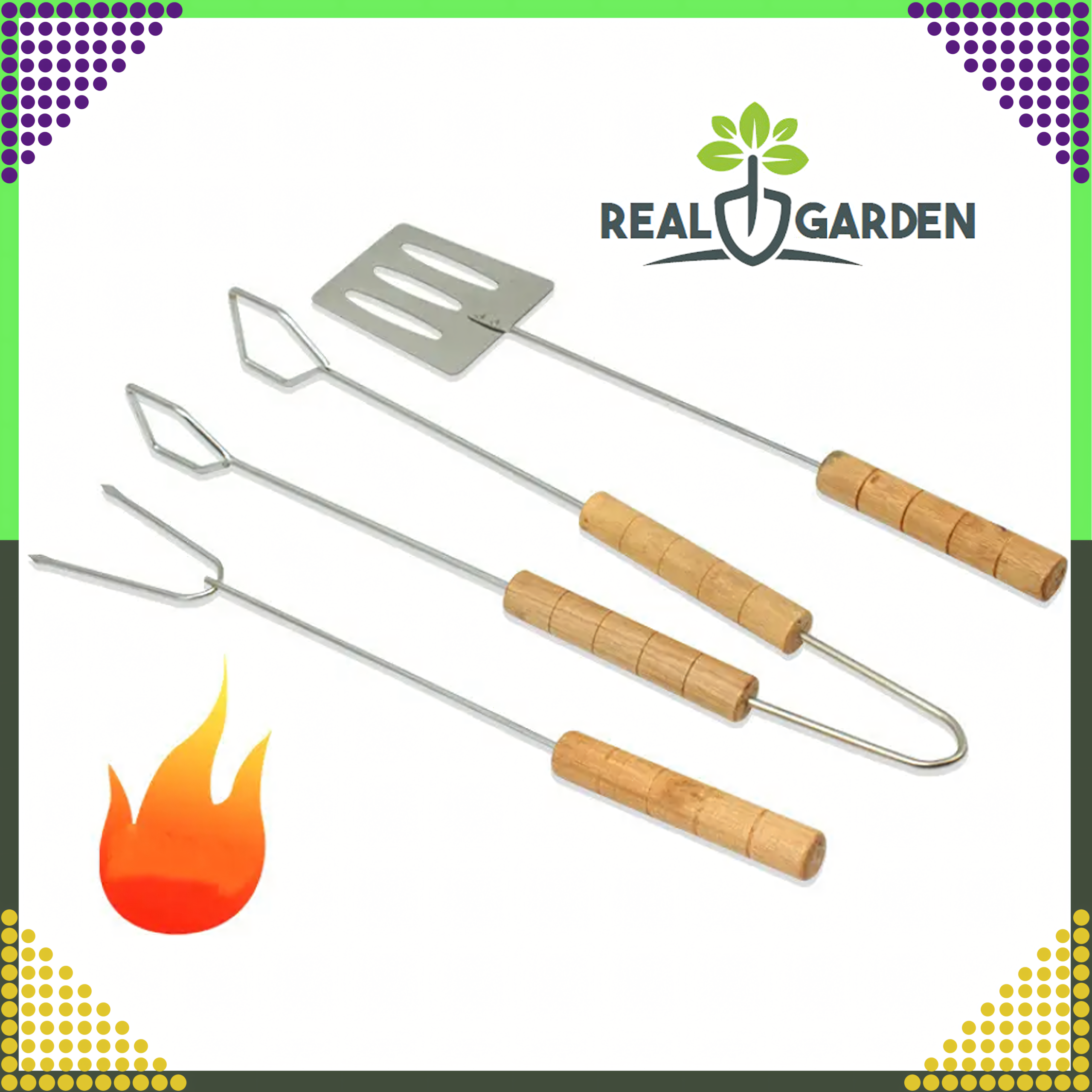 Grill Set Accessories 3in1 Grill Tools Tongs Spatula Skewer